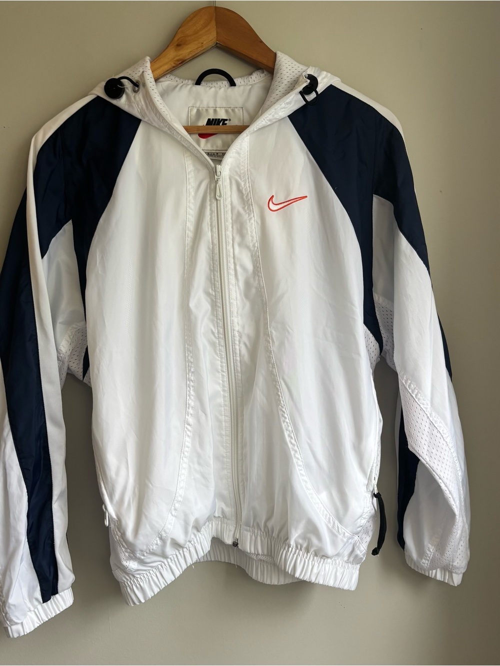 Vintage 90s Nike White & Navy Windbreaker Jacket with Orange Swoosh